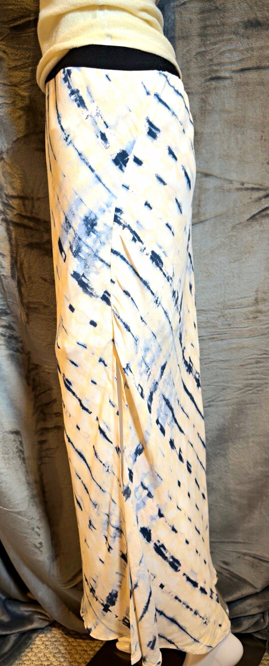 Sanctuary Women's Ivory Blue Tie-Dye Lined Maxi Long Skirt L Zip